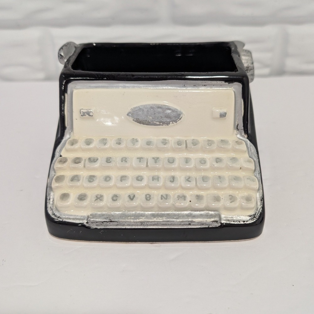 Vintage Inarco Japan Ceramic Typewriter Planter Desk Organizer Black Cream Retro